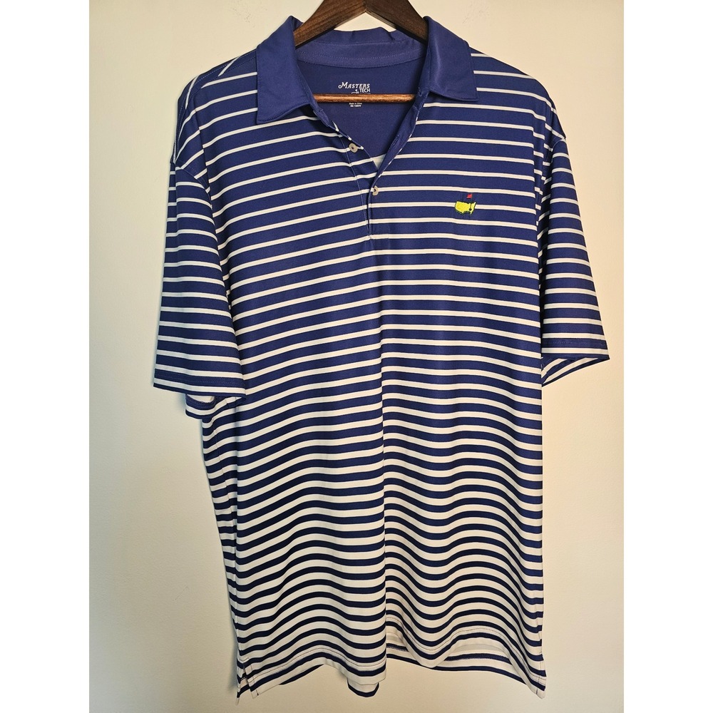 [Golfcore]‎ Masters Tech Polo Shirt Mens Large Blue White Striped MT1880-01 Logo